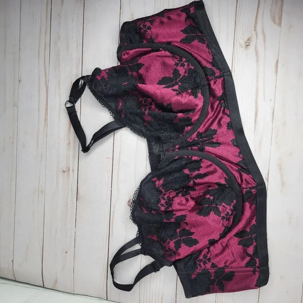 Torrid Curve Magenta Black Lace Long Line Bra - Picture 2 of 4